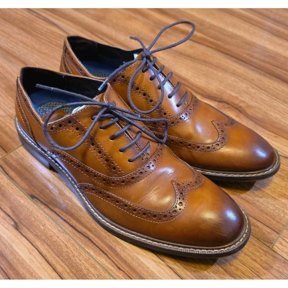 Mens Vince Camuto Lazzarp Black Leather Wingtip Comfort Casual Oxfords Size 8 M